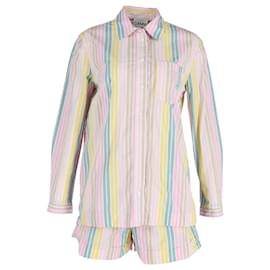 Ganni-Conjunto de camisa y pantalón corto a rayas Ganni en algodón multicolor-Multicolor