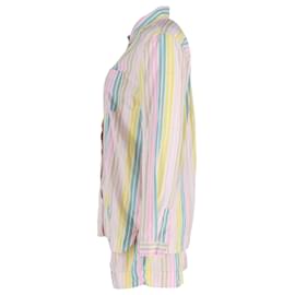 Ganni-Completo Camicia e Short Ganni a Righe in Cotone Multicolor-Multicolore
