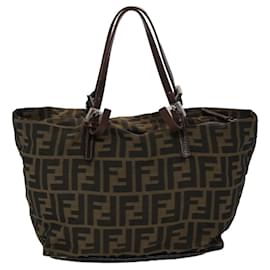 Fendi-FENDI Zucca Canvas Hand Bag Nylon Brown Black Auth 45877-Brown