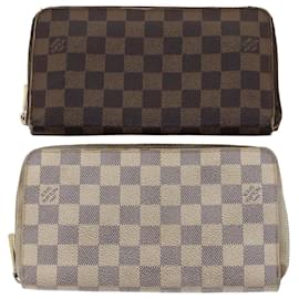 Autre Marque-LOUIS VUITTON Damier Ebene Azur Zippy Portefeuille Long Portefeuille 2Set LV Auth am4572-Marron