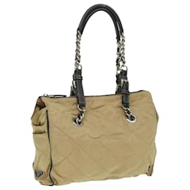 Prada-PRADA Quilted Chain Shoulder Bag Nylon Beige Auth ar8728-Brown
