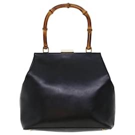 Autre Marque-GUCCI Bamboo Clasp Hand Bag Leather Black 000.781.0295 auth 43320-Black