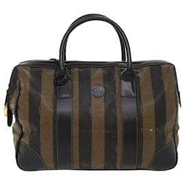 Fendi-FENDI Pecan Canvas Hand Bag Boston Bag Coated Canvas 2Set Brown Black Auth hk751-Brown