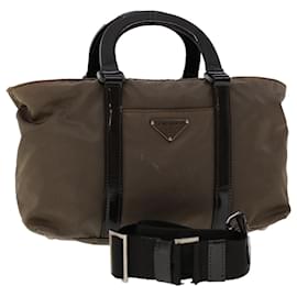 Prada-PRADA Hand Bag Nylon Leather 2way Shoulder Bag Gray Auth yb213-Grey