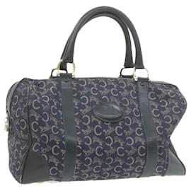 Céline-CELINE Horse Carriage C Macadam Canvas Hand Bag Navy Blue Auth fm274-Blue