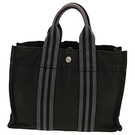 Hermès-HERMES Her Line Portemonnaie Handtasche Canvas Leder 3Stellen Sie Black Auth ein 44073-Schwarz