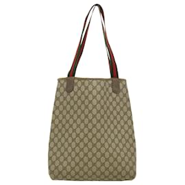 Autre Marque-GUCCI GG Canvas Web Sherry Line Tote Bag Beige Red Green 3902003 Auth rd2376-Brown