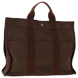 Hermès-HERMES Her Line Tote Bag Canvas Brown Auth 46779-Brown