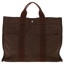 Hermès-HERMES Her Line Tote Bag Canvas Brown Auth 46779-Brown
