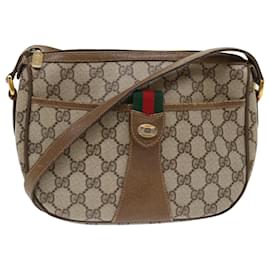 Autre Marque-GUCCI GG Canvas Web Sherry Line Shoulder Bag PVC Leather Beige Green Auth 46668-Brown