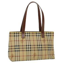 Burberry-BURBERRY Nova Check Tote Bag PVC Leather Beige T-02-1 Auth yk5916-Brown
