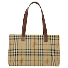 Burberry-BURBERRY Nova Check Tote Bag PVC Leather Beige T-02-1 Auth yk5916-Brown