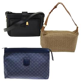 Céline-CELINE Macadam Canvas Pouch Shoulder Bag PVC Leather 3Set Black Blue Auth bs6457-Black