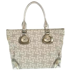 Céline-CELINE Horse Carriage Hand Bag PVC Leather Gray Auth ar6608-Grey