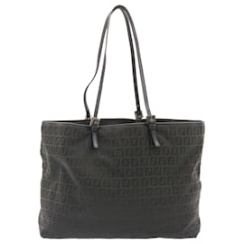 Fendi-FENDI Zucchino Canvas Tote Bag Black Auth ar6460-Black