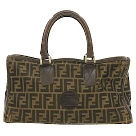 Fendi-FENDI Zucca Canvas Hand Bag Brown Black Auth rd1310-Brown