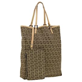 Fendi-FENDI Zucchino Canvas Tote Bag Beige 3677/8BH006028 Auth rd4733-Brown