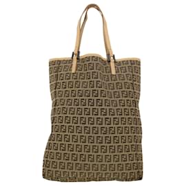 Fendi-FENDI Zucchino Canvas Tote Bag Beige 3677/8BH006028 Auth rd4733-Brown