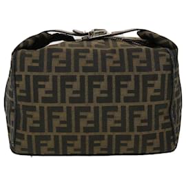 Fendi-FENDI Zucca Canvas Hand Bag Black Brown Auth 44805-Black