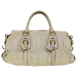 Prada-PRADA Hand Bag Leather Beige Auth am4391-Brown