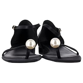 Totême-Toteme Faux Pearl-Embellished Sandals in Black Satin-Black