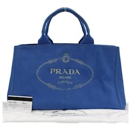 Prada-Prada Canapa Borsa a mano in tela con logo BN1872 in buone condizioni-Blu
