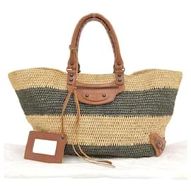 Balenciaga-Bolsa de cesta Raffia Motocross Classic en muy buen estado-Castaño