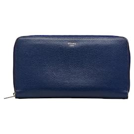 Céline-Celine Leather Zip Around Wallet Leather Long Wallet in Good condition-Blue