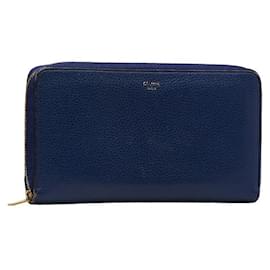 Céline-Celine Leather Zip Around Wallet Leather Long Wallet in Good condition-Blue