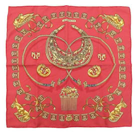 Hermès-Hermes Carre 40 Les Cavaliers D'Or Silk Scarf Canvas Scarf in Excellent condition-Red