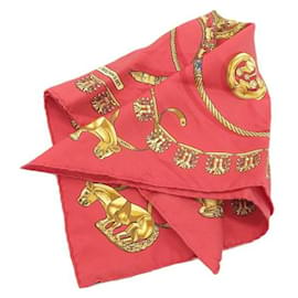 Hermès-Hermes Carre 40 Les Cavaliers D'Or Silk Scarf Canvas Scarf in Excellent condition-Red