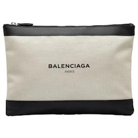 Balenciaga-Bolso clutch de lona con clip azul marino 420407-Blanco