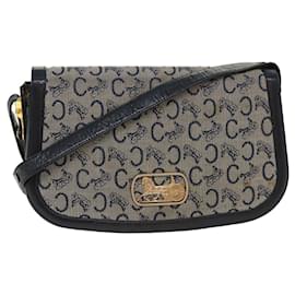 Céline-CELINE C Macadam Canvas Horse Carriage Shoulder Bag Navy Auth 39948-Blue