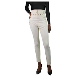 Autre Marque-Pantalón de piel blanco con botones de tachuelas - talla FR 34-Blanco