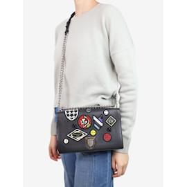 Christian Dior-Black 2016 patch embroidered shoulder bag-Black