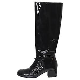Chanel-Black patent knee-high boots - size EU 38-Black