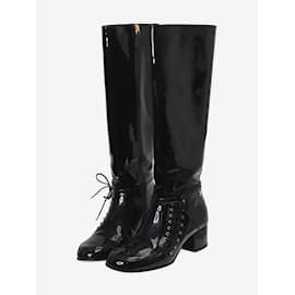 Chanel-Botas altas hasta la rodilla de charol negro - talla UE 38-Negro
