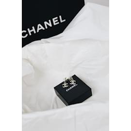 Chanel-Silver bejewelled CC fish-hook earrings-Silvery