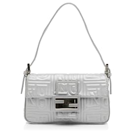 Fendi-Fendi Silver Embossed Logo Baguette-Silvery