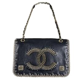 Chanel-Super seltenes Paris / Byzance Chain Trim Flap Bag-Schwarz