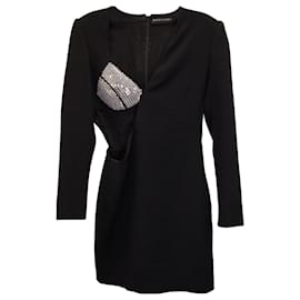Autre Marque-David Koma Mini-robe asymétrique avec soutien-gorge en cristal en lin noir-Noir