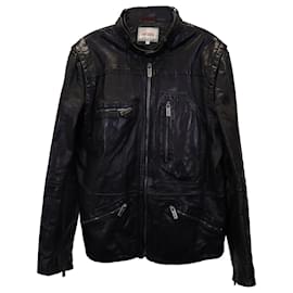 Kenzo-Kenzo Moto-Jacke mit Reißverschluss vorne aus schwarzem Kalbsleder-Schwarz