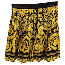 Versace-Versace Baroque-Print Pleated Mini Skirt in Yellow Silk-Yellow