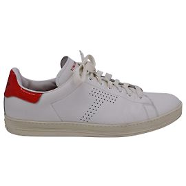 Tom Ford Warwick Baskets Perforées en Cuir Blanc Blanc Écru