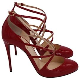 Christian Louboutin-Christian Louboutin Soustelissimo Crisscross Pumps in Red Patent Leather-Red