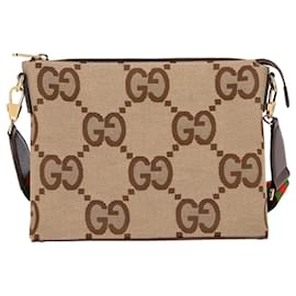 Gucci-Gucci Jumbo GG Messenger Bag in Beige Canvas-Beige