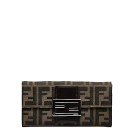 Fendi-Zucca Canvas Flap Wallet 31097-Brown
