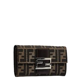 Fendi-Zucca Canvas Flap Wallet 31097-Brown