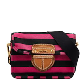 Prada-Prada Canapa Righe Crossbody Bag Canvas Crossbody Bag BT0785 in Good condition-Pink