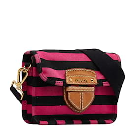 Prada-Prada Canapa Righe Crossbody Bag Canvas Crossbody Bag BT0785 in Good condition-Pink